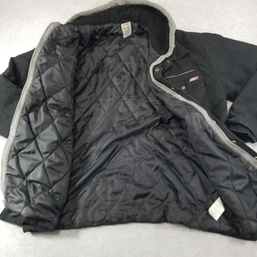 Dickies Jacket Mens Extra Large 2XL Black Hooded‎ Workwear Canvas Fleece Lined